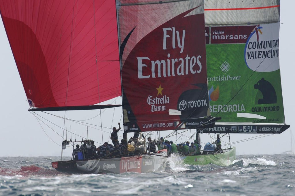 Emirates Team New Zealand NZL92 chases Desafio Espanol ESP97 down the last beat of match six of the Louis Vuitton Cup semi finals. 20/5/2007 &copy; Emirates Team New Zealand / Photo Chris Cameron ETNZ 