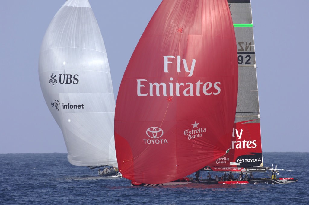 NZL-92 crosses ahead of Alinghi at the end of the second leg in Race 3 America’s Cup © Emirates Team New Zealand / Photo Chris Cameron ETNZ 