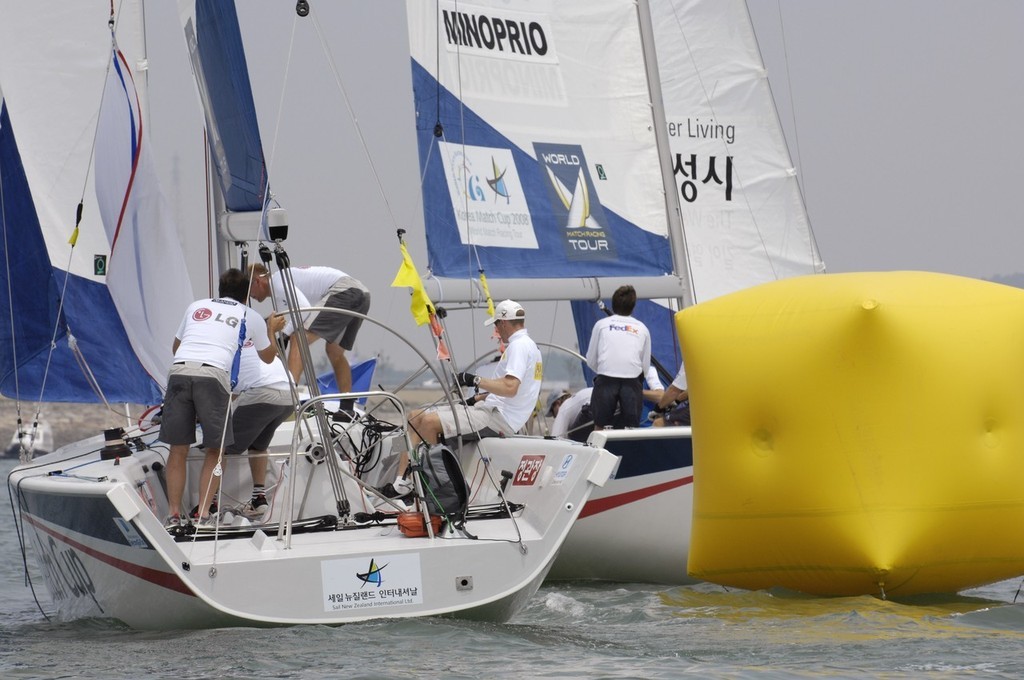 Adam Minoprio (NZL), Emirates Team New Zealand/BlackMatch Racing and Bjorn Hansen (SWE), Alandia Sailing Team in their Round Robin one match of the Korea Match Cup   © WMRT http://www.worldmatchracingtour.com