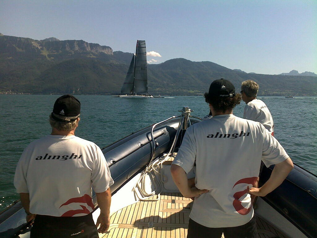 Watching a tack - Alinghi 5 first sail on Lake Geneva 20 July 2009 © Alinghi Team www.alinghi.com