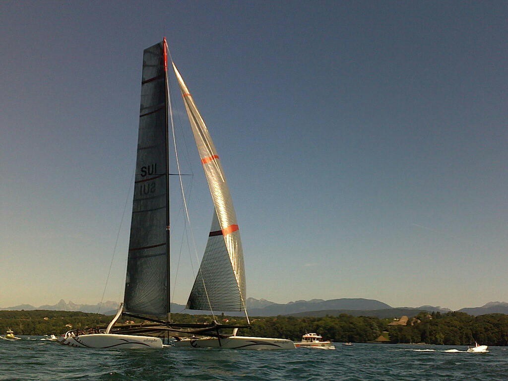 Gennaker partially rolled using the hydraulic roller © Alinghi Team www.alinghi.com