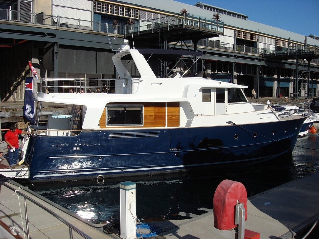 JW Marine staff prepare the Beneteau Swift Trawler 52 for its recent Sydney launch outside the company's Jones Bay Wharf offices. photo copyright SW taken at  and featuring the  class