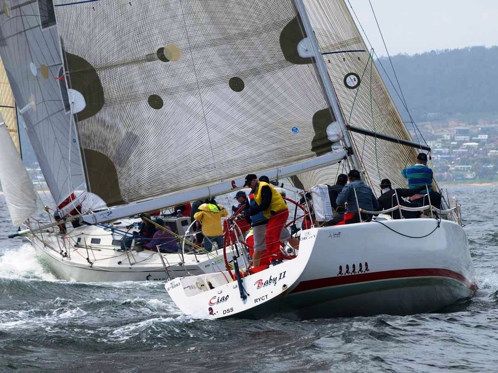 Testing the rules - David Taylor’s Sydney 36 Pisces leads Steve Chau’s Sydney 38 Ciao Baby II. - The Showdown Regatta Royal Yacht Club of Tasmania © Jane Austin