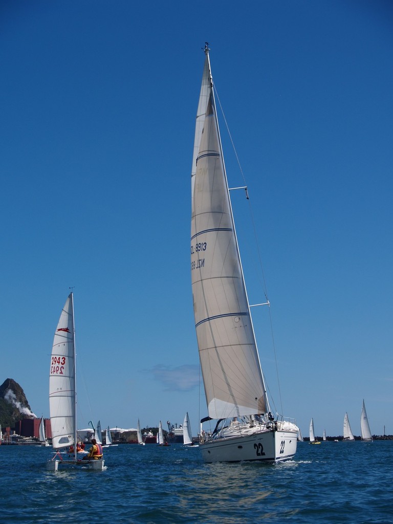 The long and the short of it at the start of the 2007 solo Tasman race - 2010 Fitzroy Yachts Solo Tasman Challenge photo copyright Tui Wright taken at  and featuring the  class