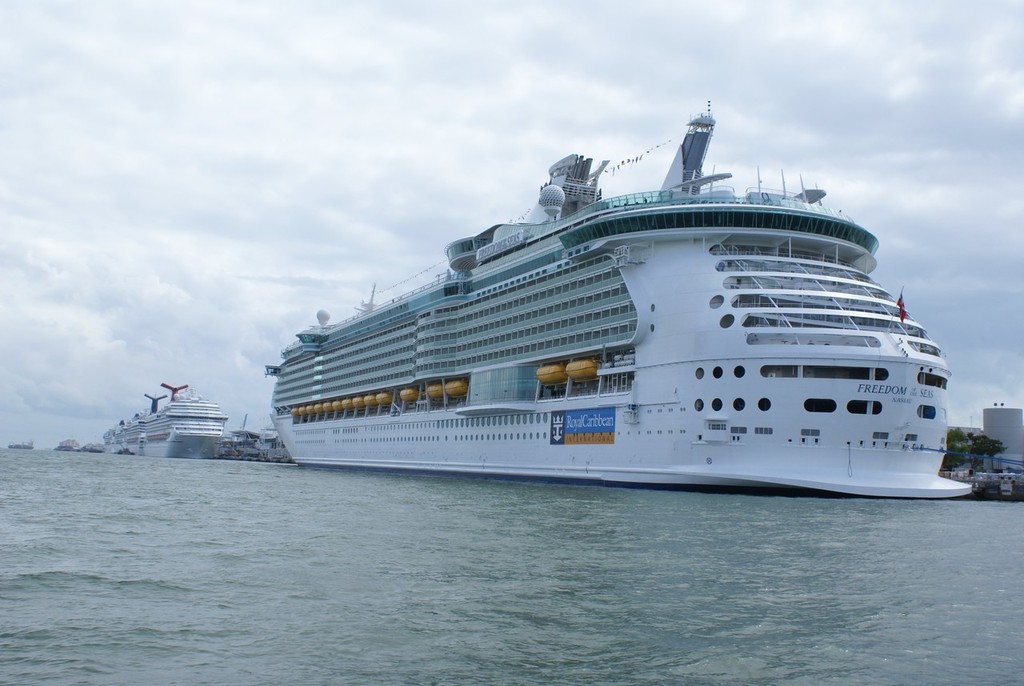 Miami is the cruise ship capital of the world - here, the massive Freedom of the Seas readies for another voyage to the Caribbean. photo copyright Bob Wonders taken at  and featuring the  class