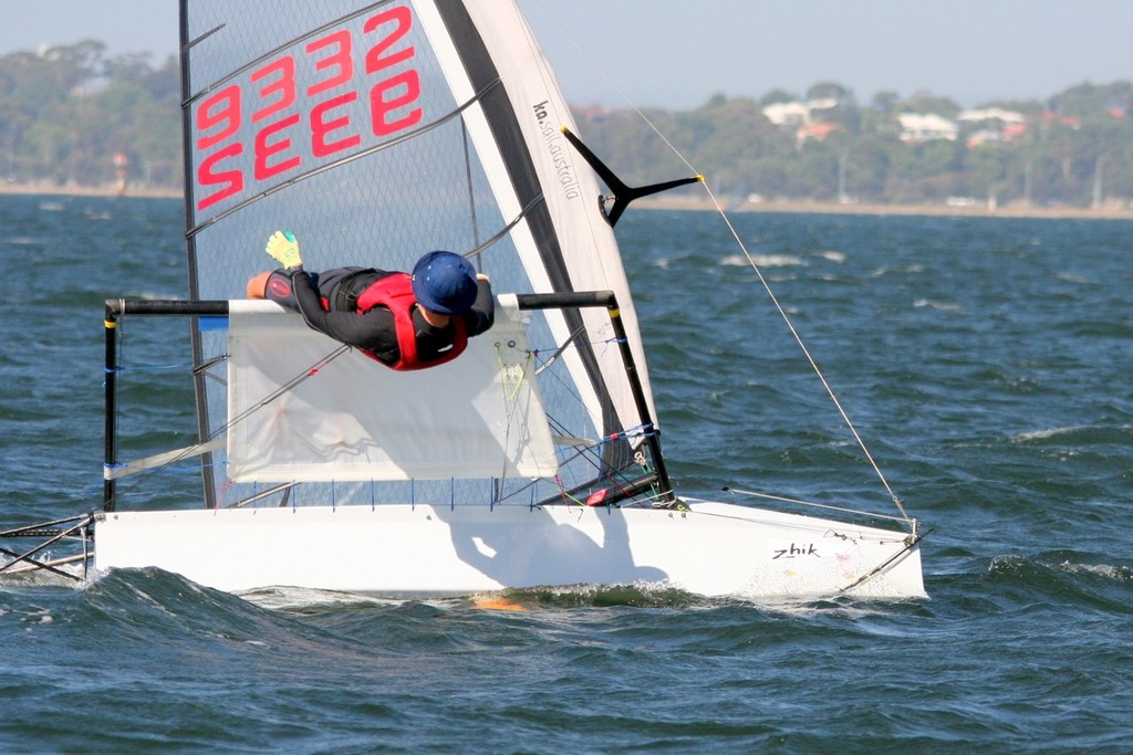 Andrew Stevenson throwing his weight around to prevent a capsize - International Moth Class nationals photo copyright Bernie Kaaks - copyright taken at  and featuring the  class