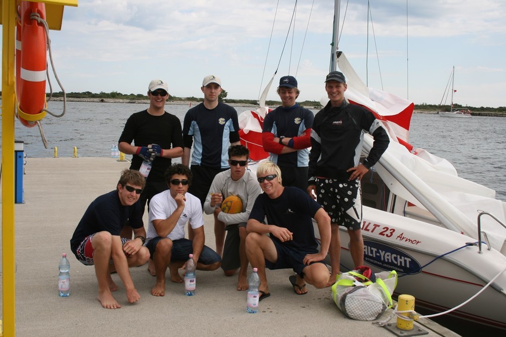 Back Row: Carl Syman, Chris Jones, Matthe Steven, Josh Junior. Front Row: Scott Burling, Jmmy Maloney, Reuben Corbett, Brad Farrand - World University Match Racing Championships photo copyright Dean Stanley taken at  and featuring the  class