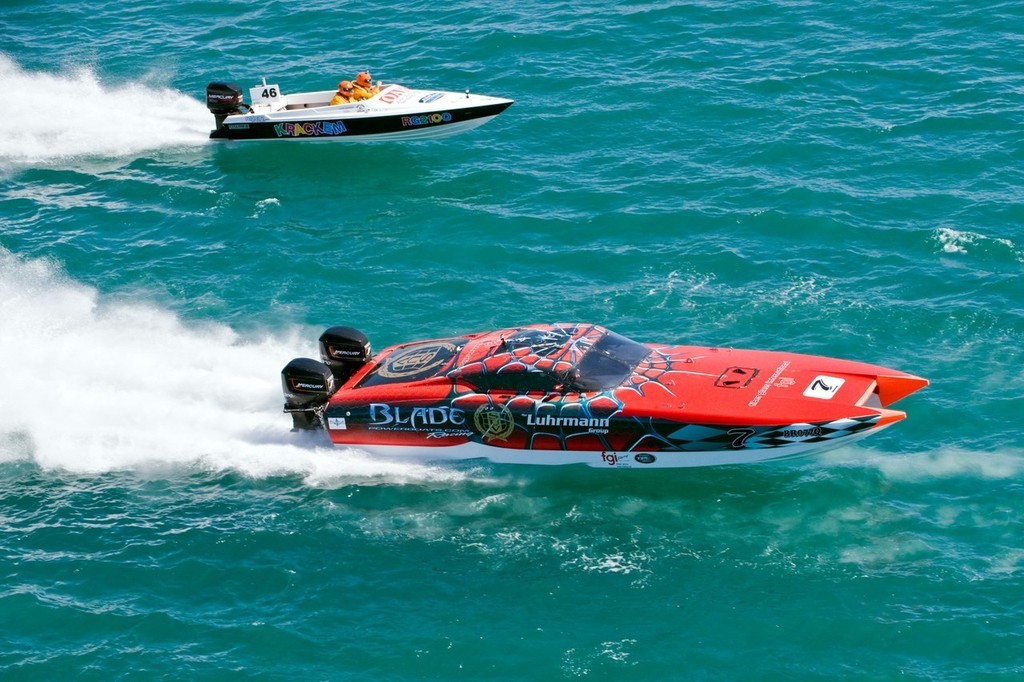 'Blade Custom Boats' (Cameron Davis and Brett Luhrmann) cruises past ski race rig 'Krackem' (Chris Wiseman and Aidan Luke) to win Supercat Outboard from arch-rival 'SUV Dodge Ram' (Mat Humphrey and Simon Isherwood). - Maritimo crowned top gun photo copyright Andrew Gricks http://www.andrewgricksphotography.com taken at  and featuring the  class