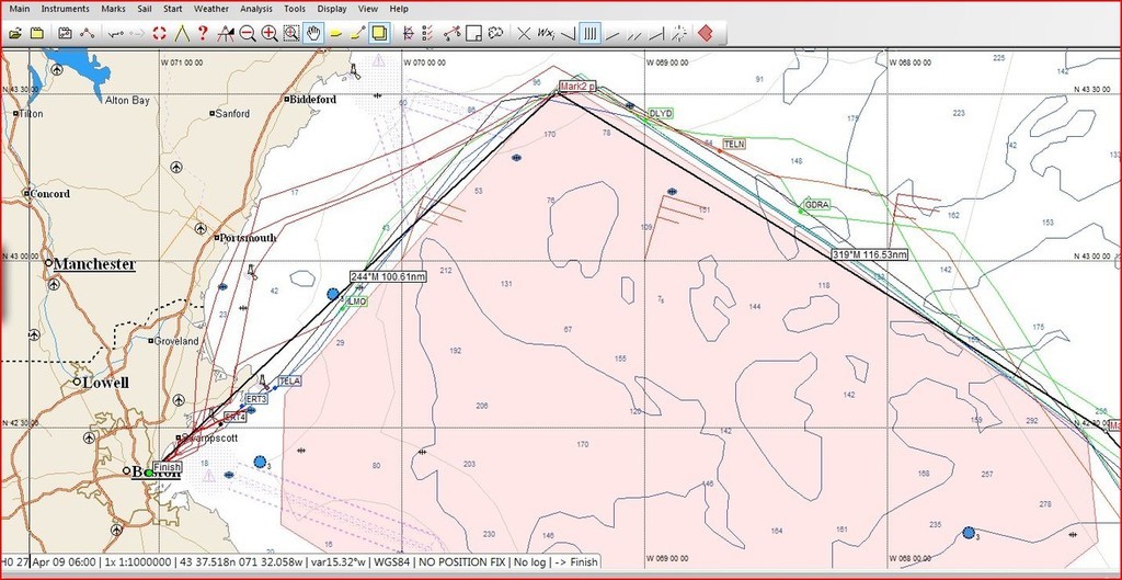 Positions and wind at 26 April 2009 at 1400hrs as the leaders close in on the Boston finish line, sailing in winds reported as 8kts. All but Puma are expected to finish inside the next three hours. © PredictWind http://www.predictwind.com