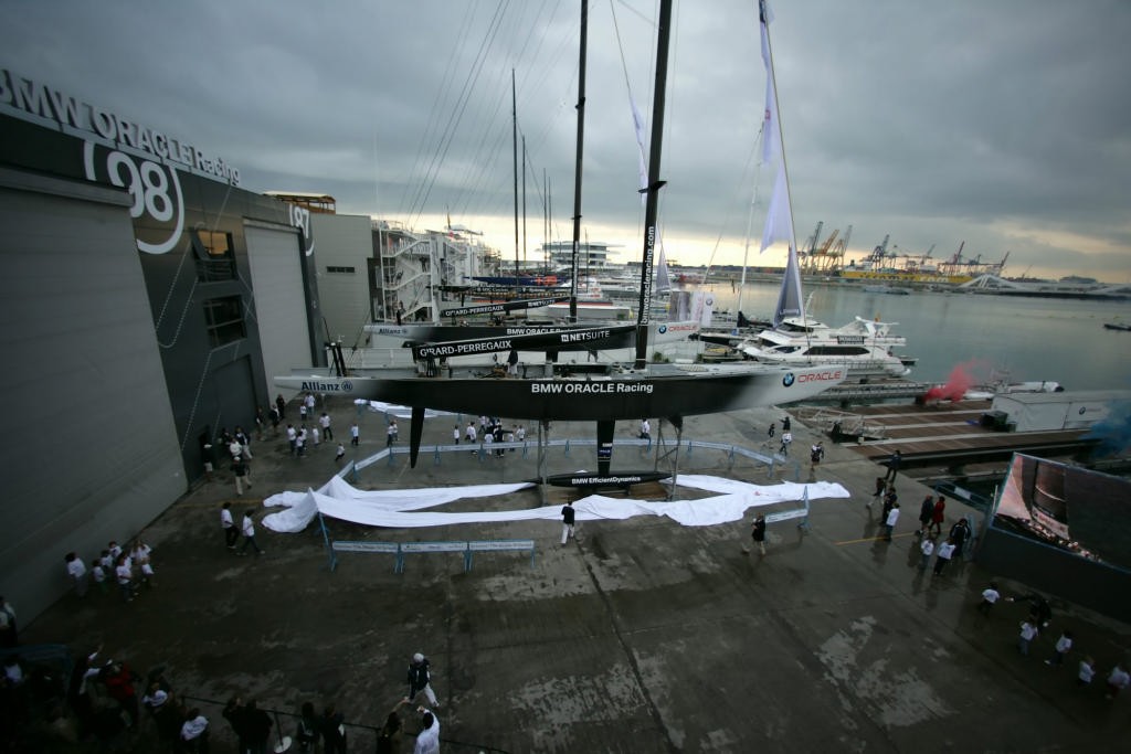 The two BMW Oracle Racing boats were quite different in their bows and keels. © BMW Oracle Racing Photo Gilles Martin-Raget http://www.bmworacleracing.com