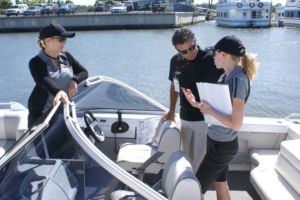 Kiwi Doug Dukeson (NZ Propeller magazine) - was it the boat or the pretty Telwater girls that held his attention? - Stacer launch © SW