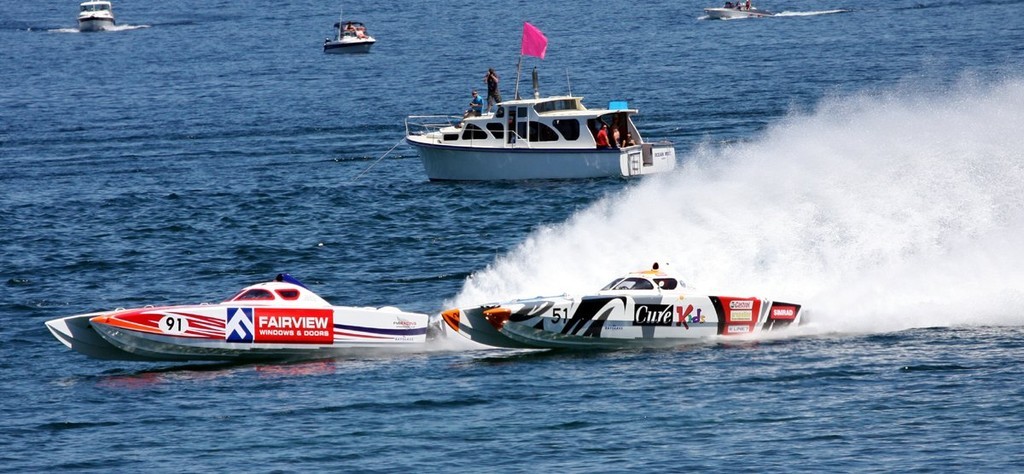 Race winner 'Fairview Doors and Windows' holds off 'Cure Kids' during the tough 100-miler. - NZ offshore photo copyright Phillip Hoskyn taken at  and featuring the  class