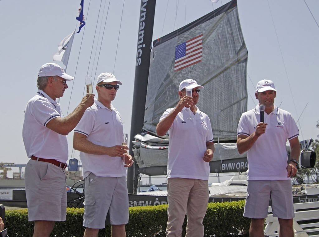  33rd America’s Cup - BMW ORACLE Racing - Team and Challenge presentation special event - Harrison Ford - - James Spithill - Larry Ellison - Russell Coutts  &copy; BMW Oracle Racing Photo Gilles Martin-Raget http://www.bmworacleracing.com