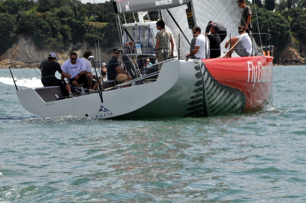 That stern shape again on the Emirates Team NZ TP52, one of two launched in 2009 by Cookson Boats. © George Layton