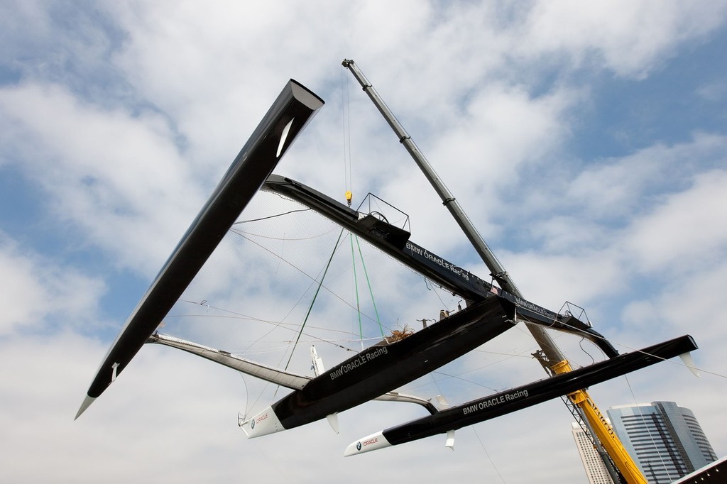 BMW ORACLE Racing - Launching of the newly modified BOR 90 trimaran © BMW Oracle Racing Photo Gilles Martin-Raget http://www.bmworacleracing.com