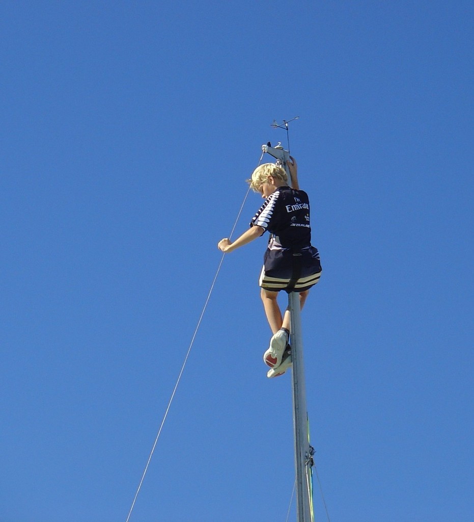 Edwin Delaat up in the mast working on Crac-A-Jac photo copyright Margaret Delaat taken at  and featuring the  class