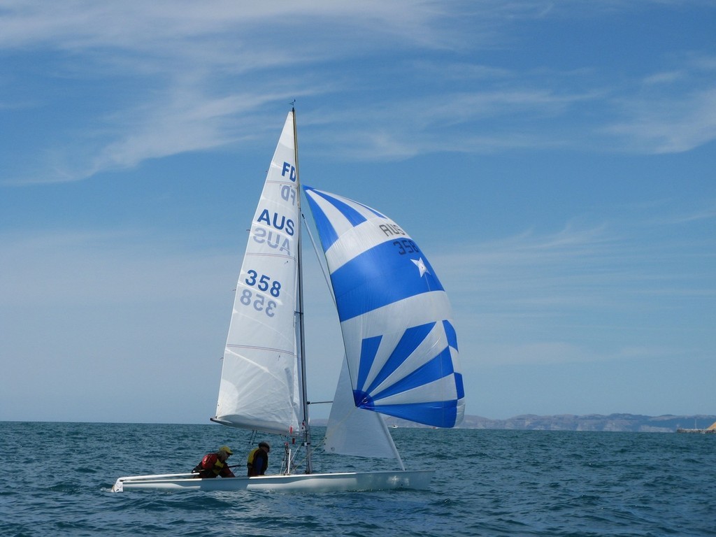 Aus 358 enjoying beautiful sailing off the NApier Sailing Club - 2008 Flying Dutchman Worlds, Napier photo copyright Mike Shields taken at  and featuring the  class