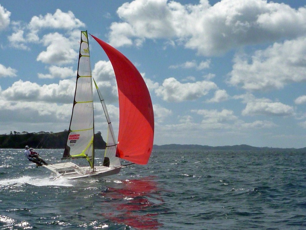 Between Whangarei and Tutukaka - Burling Tuke 49er ride in the 2009 Coastal Classic photo copyright Burling Media taken at  and featuring the  class