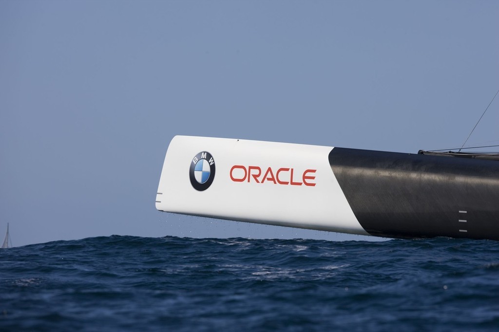BMW ORACLE Racing - original bow shape - the new ones should reduce drag and pitching © BMW Oracle Racing Photo Gilles Martin-Raget http://www.bmworacleracing.com
