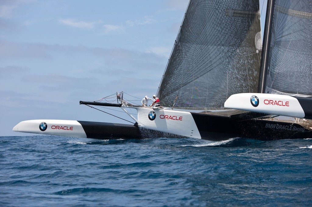 BMW ORACLE Racing - First sea trials <br />
of the newly modified BOR 90 trimaran © BMW Oracle Racing Photo Gilles Martin-Raget http://www.bmworacleracing.com