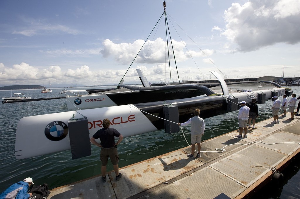 BMW Oracle Racing showing sliding foils © BMW Oracle Racing Photo Gilles Martin-Raget http://www.bmworacleracing.com