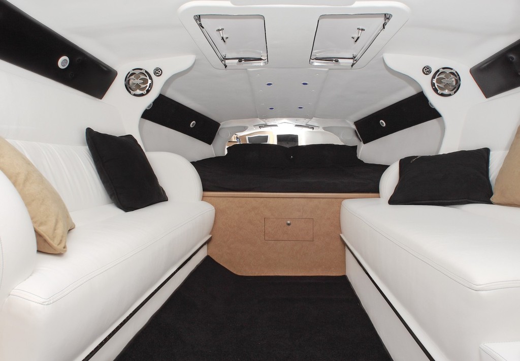 Accommodation below is quite amazing for a sport boat - here, looking forward towards the double berth in the foc’sle.  © SW