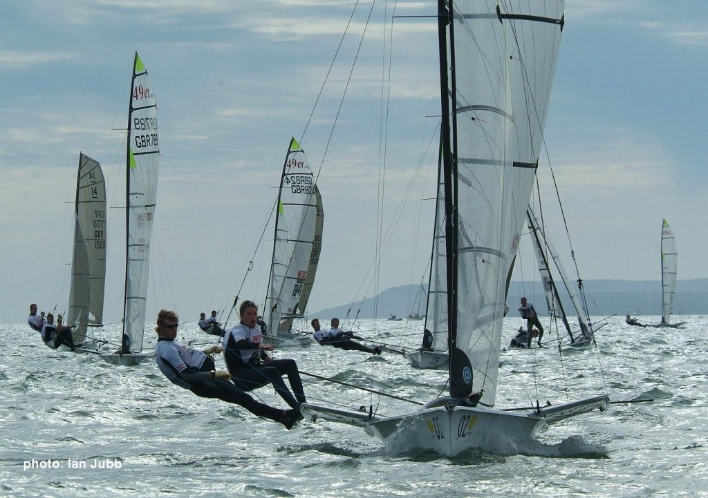 49er racing with I-14 at HOLT Tide Ride 2006 © Ian Jubb - Sailboatdeliveries.com http://www.sailboatdeliveries.com
