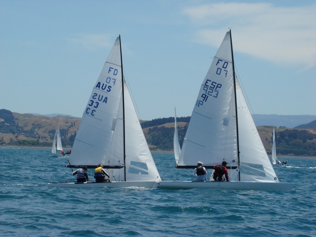 Race 1 winners Ian McCrossin and James Cook (AUS 33) beating toward the finish - Day 1 - 2008 Flying Dutchman Worlds, Napier photo copyright Kevin Hayton taken at  and featuring the  class