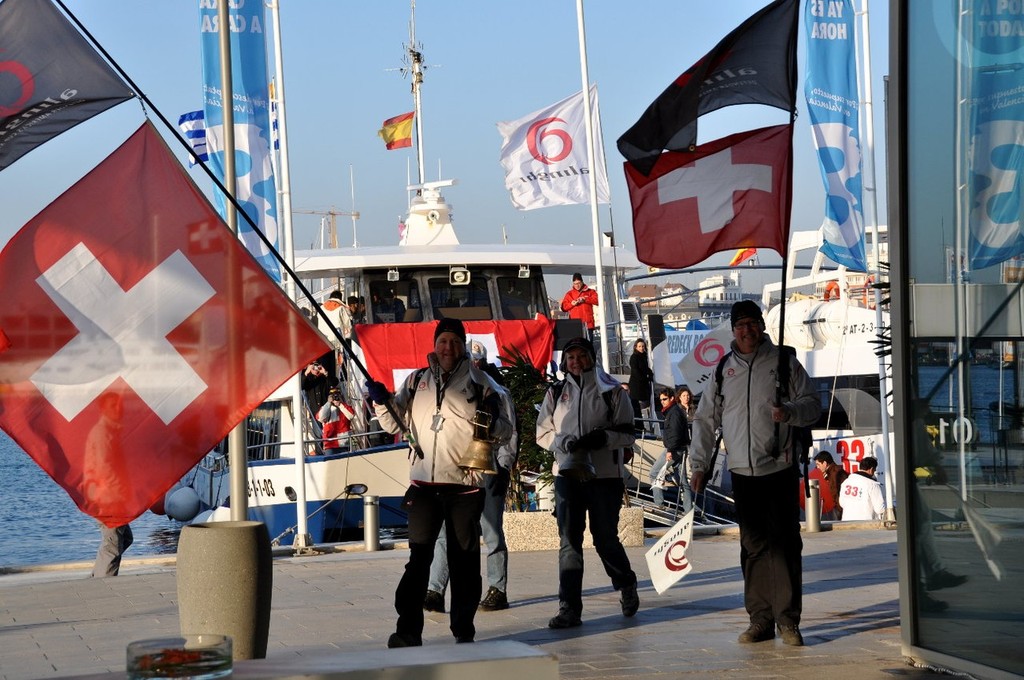 Our faithfull Swiss fans with cow bells and flags. &copy; Jean Philippe Jobé