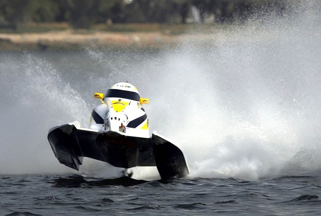 111208-GP OF SHARJAH-PL-Daniele Martignogni of Italy of the Rainbow Racing team in action during the 1st time trials at the UIM F1 Powerboat Grand Prix of Sharjah,  Khalid Lagoon, UAE. Picture by Paul Lakatos/Idea Marketing. © Paul Lakatos - Ideas Marketing