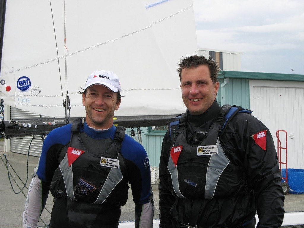Hungarian Sailors Szabolcs Majthenyi and Andras Domokos (HUN 70) on shore after dominating day 4 racing with two bullets - 2008 Flying Dutchman Worlds, Napier, New Zealand photo copyright Mike Shields taken at  and featuring the  class