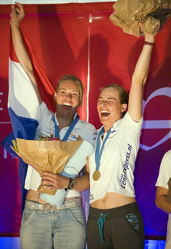 NED Lisa Westerhof and Lobke Berkhout finishing 1st overall - 470 Worlds, Denmark &copy;  Richard Langdon http://www.oceanimages.co.uk