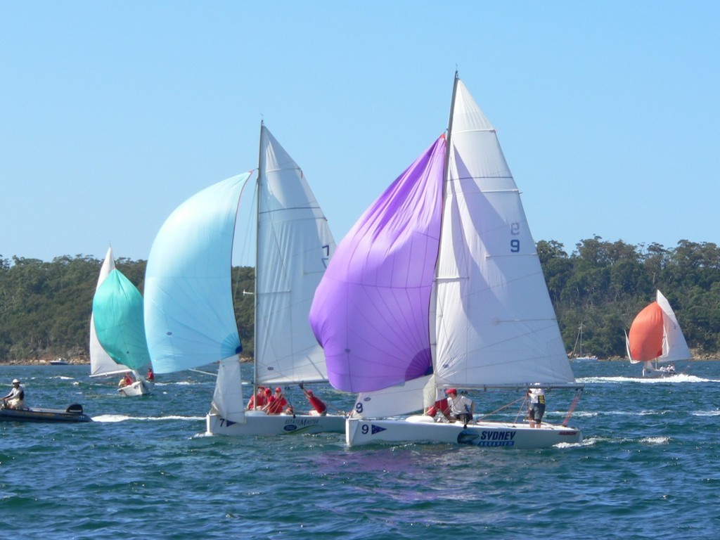 Team Brilliant (Pale Blue Spinnaker) and Ragamuffin team (Sean Kirkjian) (purple spinnaker) preparing for a spinnaker run - Mount Gay Rum Top Jocks Regatta © CYCA Staff - copyright