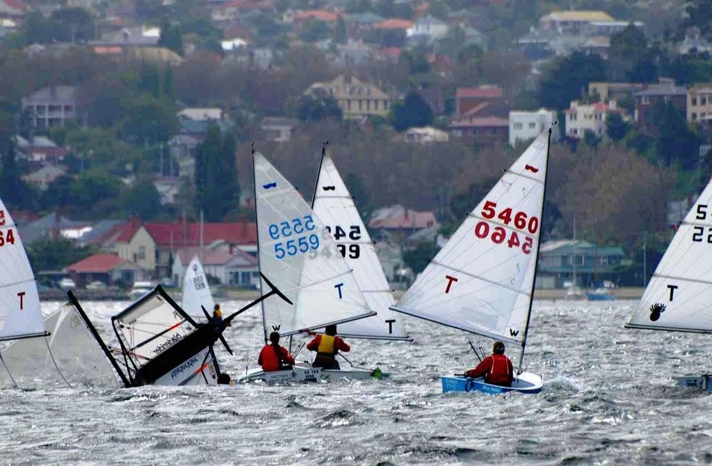 Hazards on the course - Julian Salter’s Foiler Moth takes a dive. - The Showdown Regatta Royal Yacht Club of Tasmania © Jane Austin