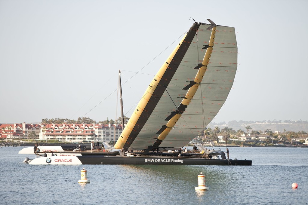 33rd America’s Cup - BMW ORACLE Racing - Wing maintenance © BMW Oracle Racing Photo Gilles Martin-Raget http://www.bmworacleracing.com
