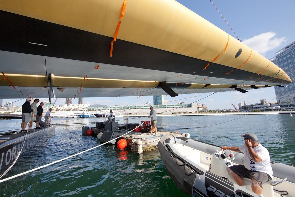33rd America’s Cup - BMW ORACLE Racing - Wing maintenance © BMW Oracle Racing Photo Gilles Martin-Raget http://www.bmworacleracing.com