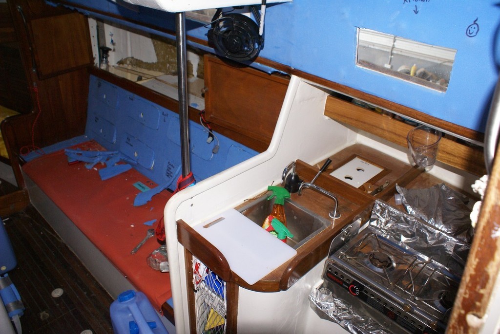 Jessica Watson&rsquo;s &rsquo;home&rsquo; showing the damage caused when she collided with the container ship. photo copyright Bob Wonders taken at  and featuring the  class
