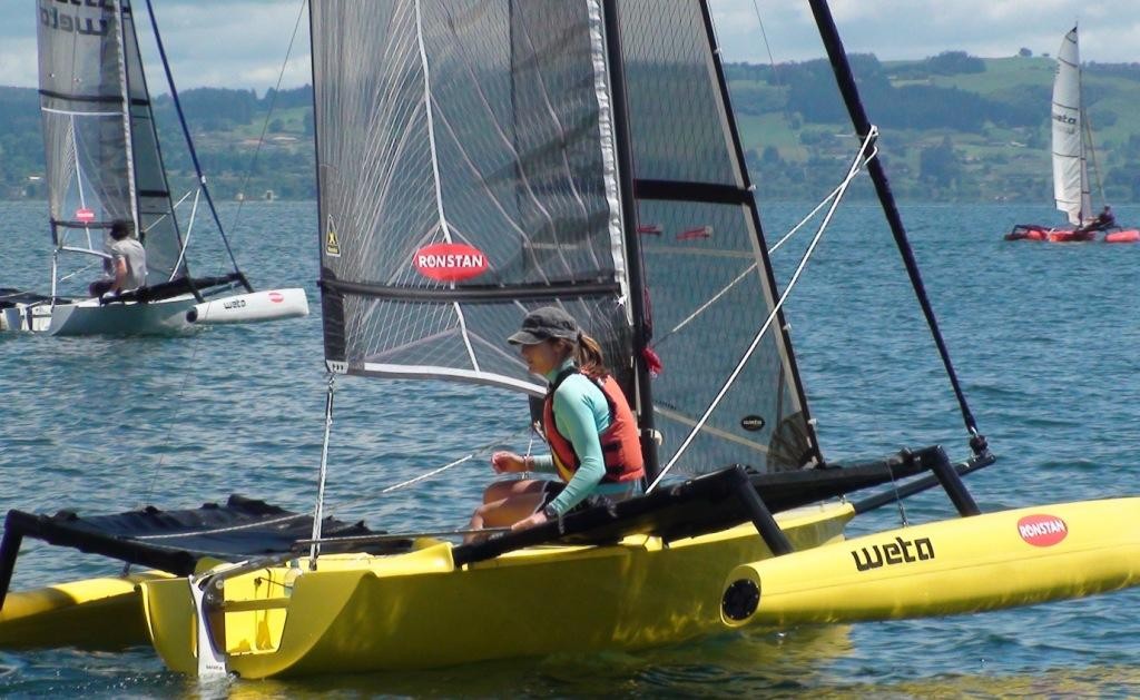 One of NZ's top boardsailors Justina Sellers mixes it up with the leaders - 2009 Ronstan NZ Weta Championship photo copyright Chris Kitchen taken at  and featuring the  class