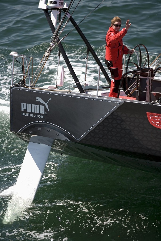 For EDITORIAL USE only, please credit: Sally Collison/PUMA Ocean Racing

Skipper Ken Read helming the new PUMA Ocean Racing Volvo Open 70 ``il mostro``, training in the waters off Newport, Rhode Island.  Il Mostro's deisgn is painted to resemble, and is also named after, a brand of PUMA training shoe.

The 2008-09 Volvo Ocean Race will be the 10th running of this ocean marathon. Starting from Alicante in Spain on 4 October 2008, it will for the first time, take in ports in Asia. Spanning some photo copyright Sally Collison/PUMA Ocean Racing http://www.sallycollison.com taken at  and featuring the  class