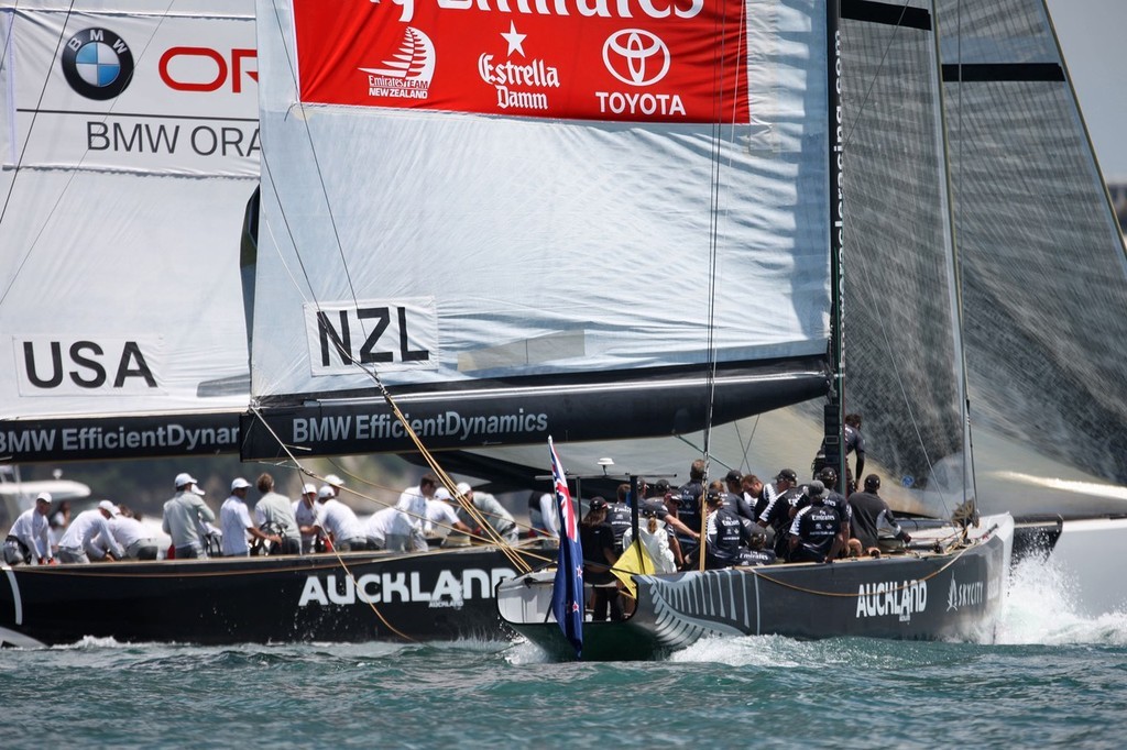BMW ORACLE Racing training with Emirates Team New Zealand on two BMW ORACLE Racing boats provided to Louis Vuitton Pacific Series  © BMW Oracle Racing Photo Gilles Martin-Raget http://www.bmworacleracing.com