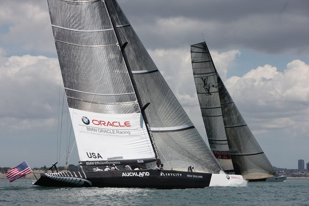 BMW ORACLE Racing training with Emirates Team New Zealand on two BMW ORACLE Racing boats provided to Louis Vuitton Pacific Series © BMW Oracle Racing Photo Gilles Martin-Raget http://www.bmworacleracing.com