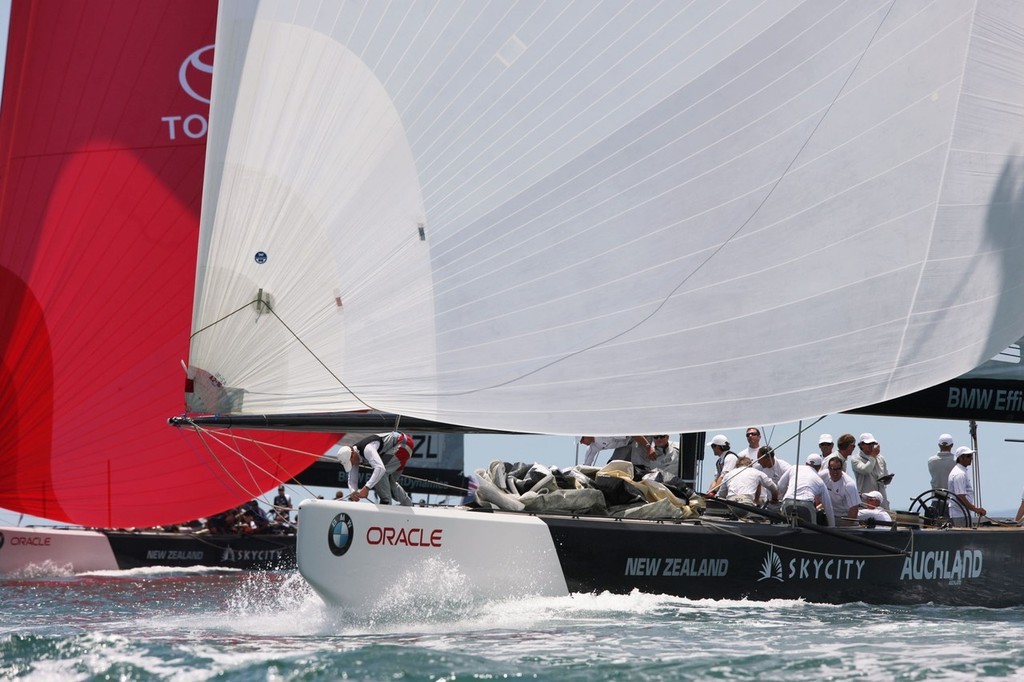 BMW ORACLE Racing training with Emirates Team New Zealand on two BMW ORACLE Racing boats provided to Louis Vuitton Pacific Series © BMW Oracle Racing Photo Gilles Martin-Raget http://www.bmworacleracing.com