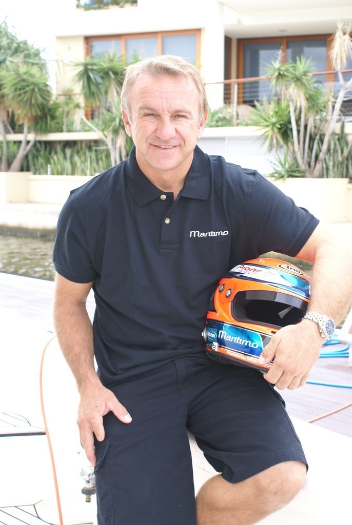 As a mark of respect to the company, Ingall has had the ’Maritimo’ graphic displayed on all his driving helmets. © Bob Wonders