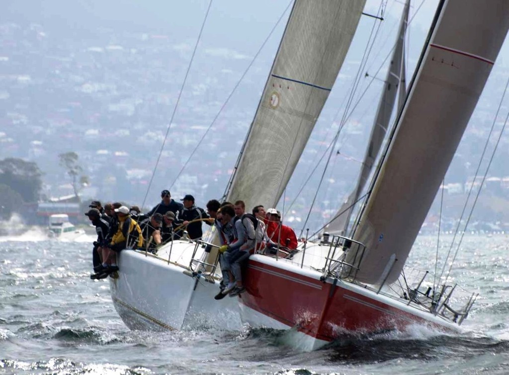 Farr 40 leader Wired with POW hot on her heels. - The Showdown Regatta Royal Yacht Club of Tasmania © Jane Austin