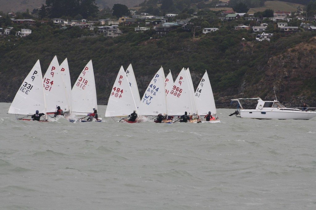 The pin-end of the start in the final race of the Tauranga Cup on Lyttelton Harbour - Davie Norris Boatbuilders 2010 Tauranga Cup Regatta photo copyright Sutter Schumacher taken at  and featuring the  class