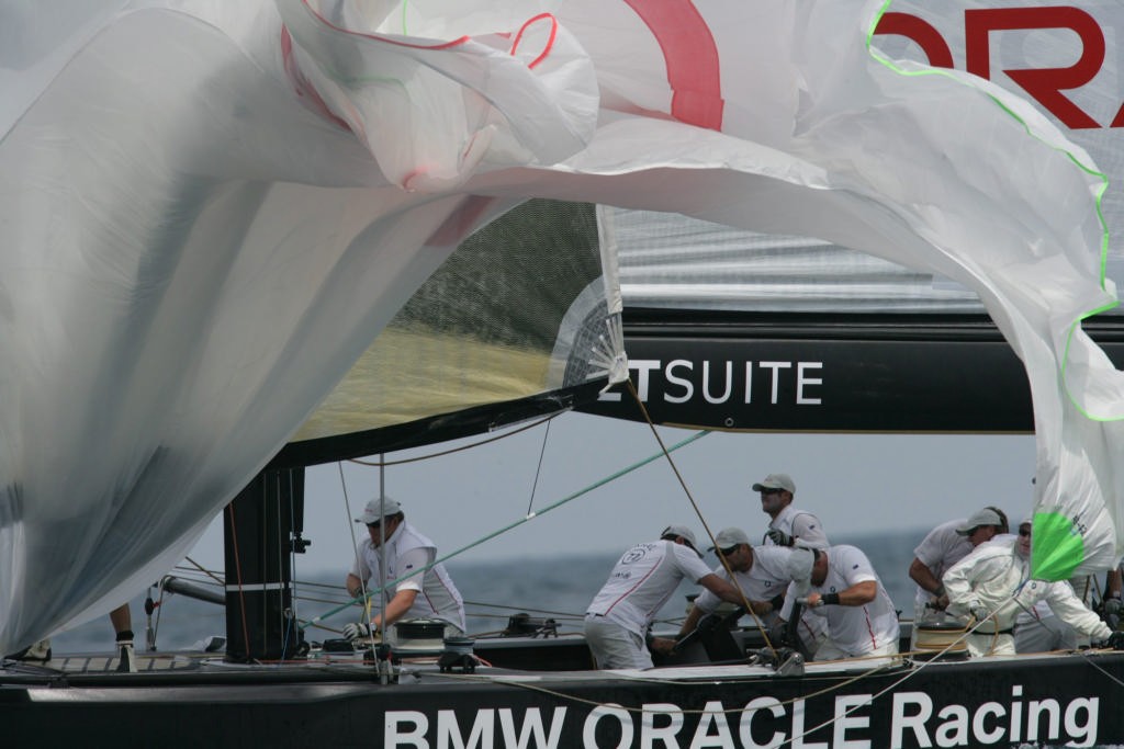 Exiting after the Semi-Final was not in the game plan for BMW Oracle Racing - and there is clearly some hard thinking to be done on the first layday. © BMW Oracle Racing Photo Gilles Martin-Raget http://www.bmworacleracing.com