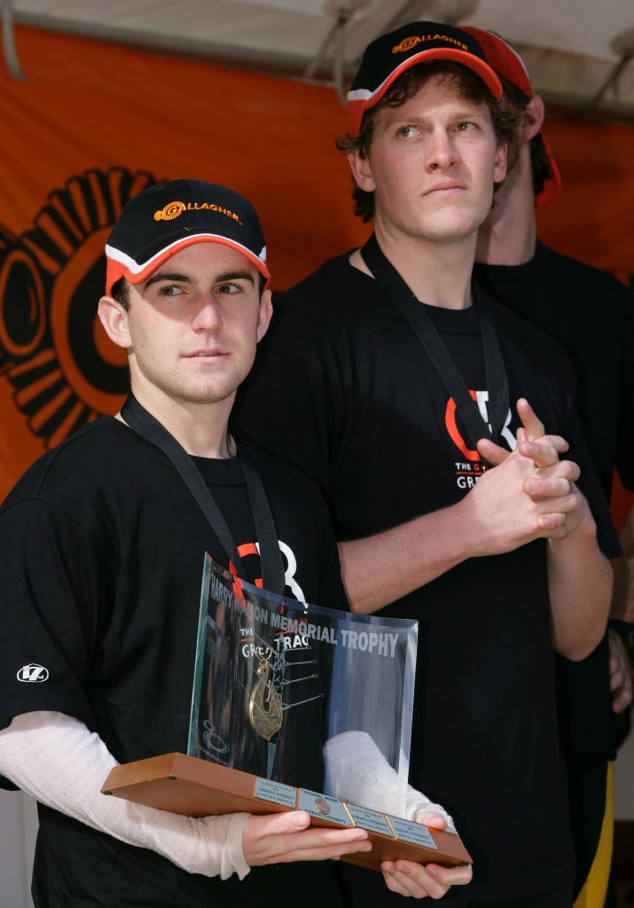 <b>Waikato coxswain Paul Hartley with the Harry Mahon Trophy after the Gallagher Great Race, eights rowing on the Waikato River between the University of Waikato and Cambridge University </b> © Stephen Barker