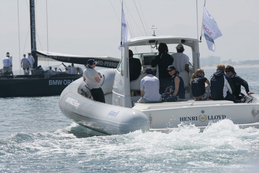The chase boat moves into position BMW Oracle Racing Louis Vuitton Cup, Day 3 © BMW Oracle Racing Photo Gilles Martin-Raget http://www.bmworacleracing.com