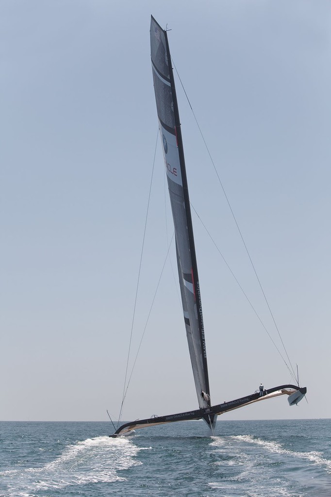 BMW ORACLE Racing - 90 ft Trimaran testing - with rig canted © BMW Oracle Racing Photo Gilles Martin-Raget http://www.bmworacleracing.com