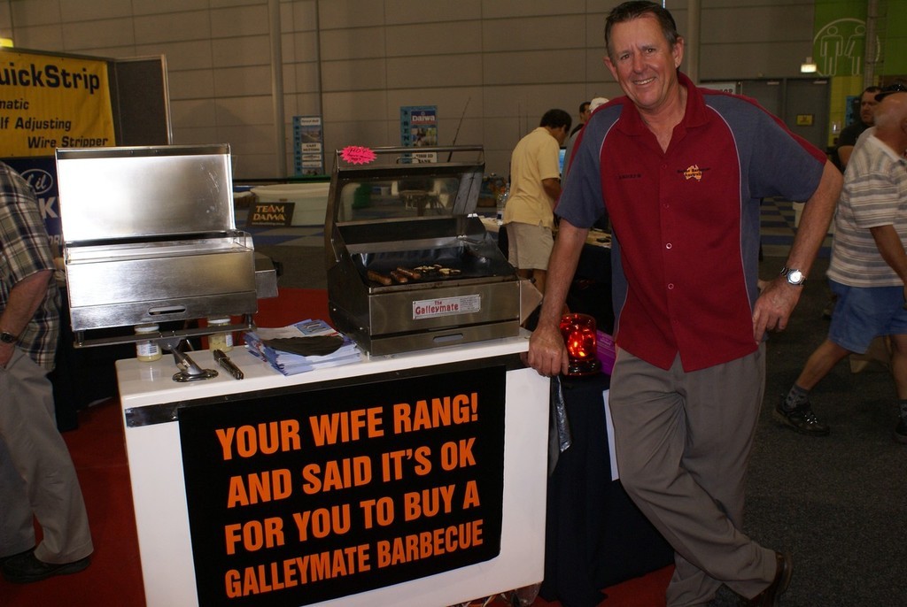 It’s called ’marketing’, and Marine Barbecues’ Andrew McGowan knows a biy of humour does not go astray. - Brisbane show © Bob Wonders